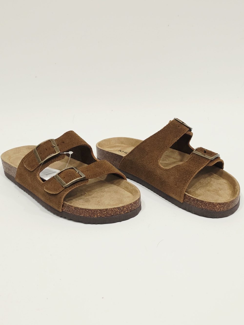 Khombu Ashville Women's Brown Suede Double Buckle Slide Sandals